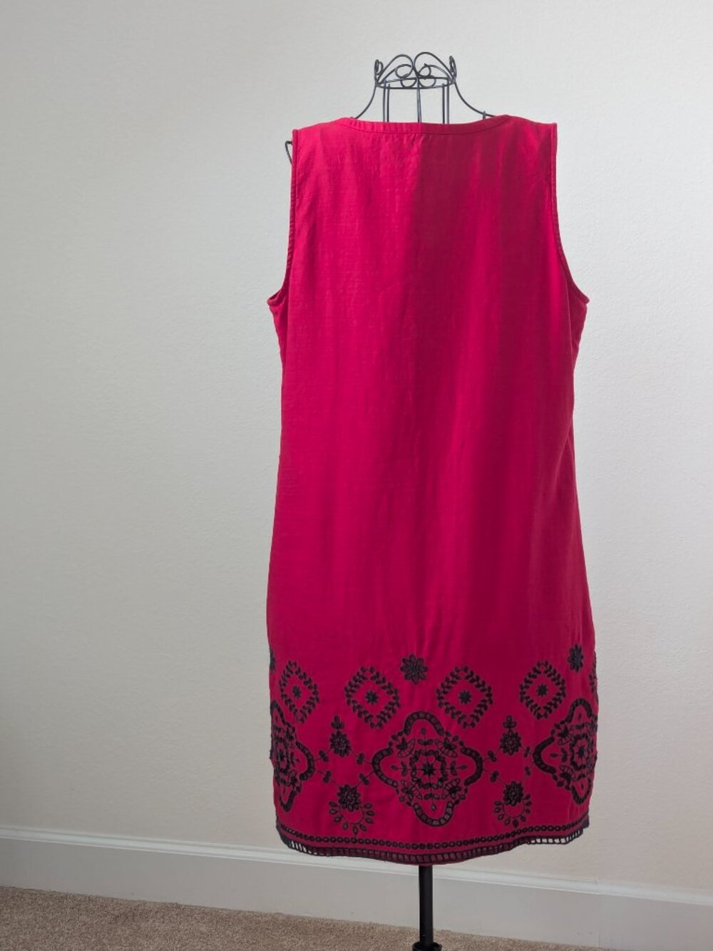 Talbots Red Linen Cotton Blend Embroidered Shift Dress Size 10 - Picture 3 of 11